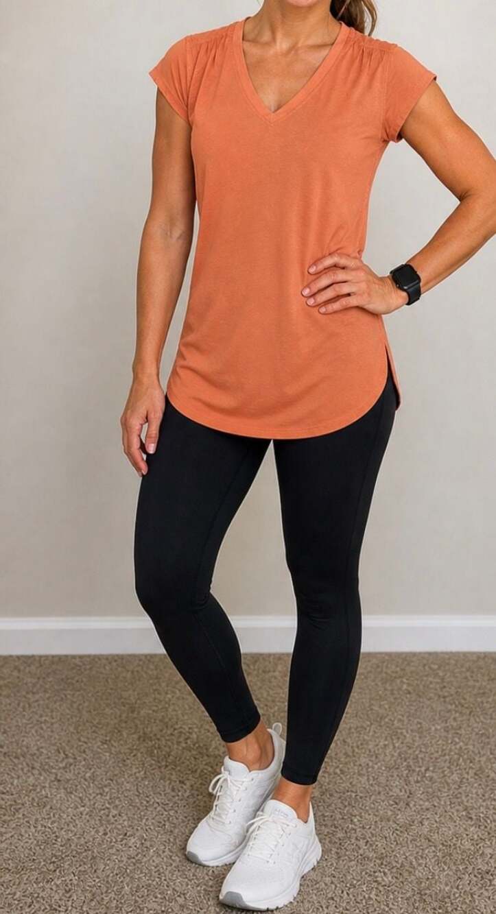 Athleta Renew V-Neck Ruched Short Sleeve Tee Burnt Orange Size S